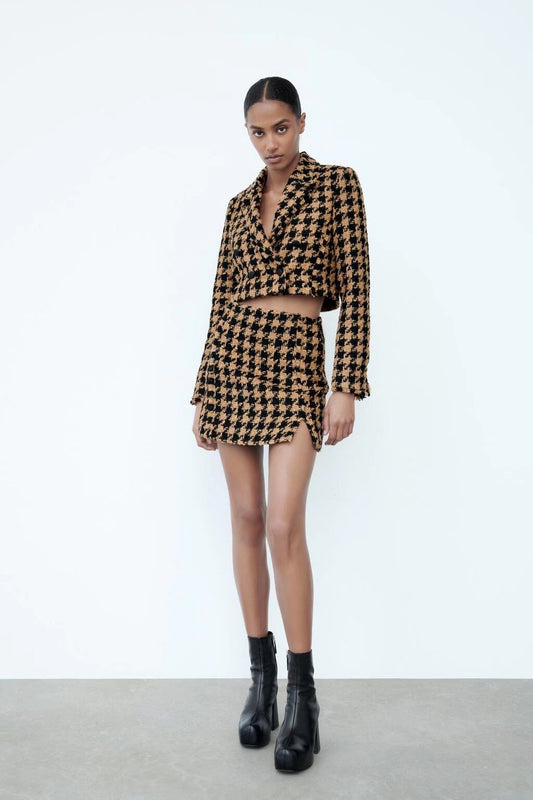 xakxx New Yellow Autumn Women Blazers Female Winter Vintage Swallow Gird Jacket Office Lady Casual Tops Blazer Feminino Clothes