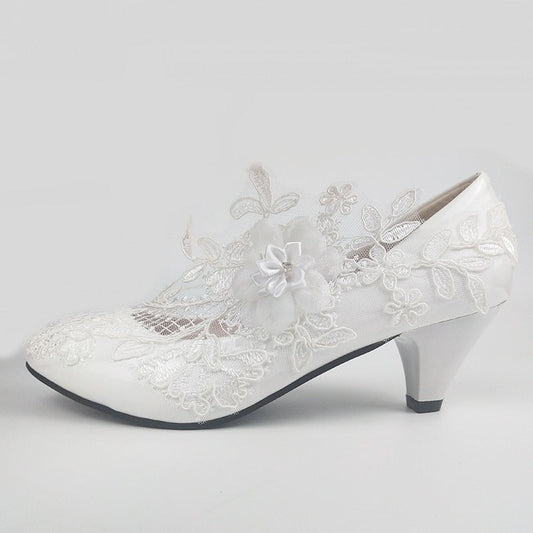 xakxx  White Flower Pumps New arrival womens wedding shoes Bride High heels platform shoes for woman ladies party dress shoes
