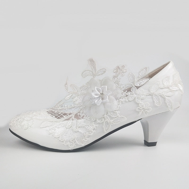 xakxx  White Flower Pumps New arrival womens wedding shoes Bride High heels platform shoes for woman ladies party dress shoes
