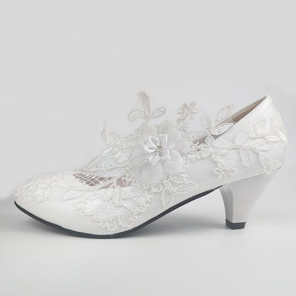 xakxx  White Flower Pumps New arrival womens wedding shoes Bride High heels platform shoes for woman ladies party dress shoes