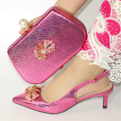 Mature Sandals Silver color Italian Shoes With Matching Bags African Women Shoes and Bags Set For Prom Party Summer Sandal