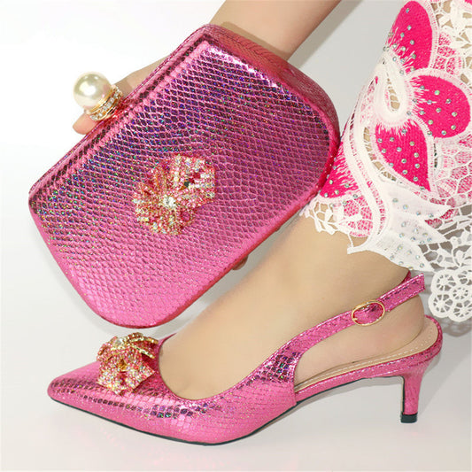 Mature Sandals Silver color Italian Shoes With Matching Bags African Women Shoes and Bags Set For Prom Party Summer Sandal