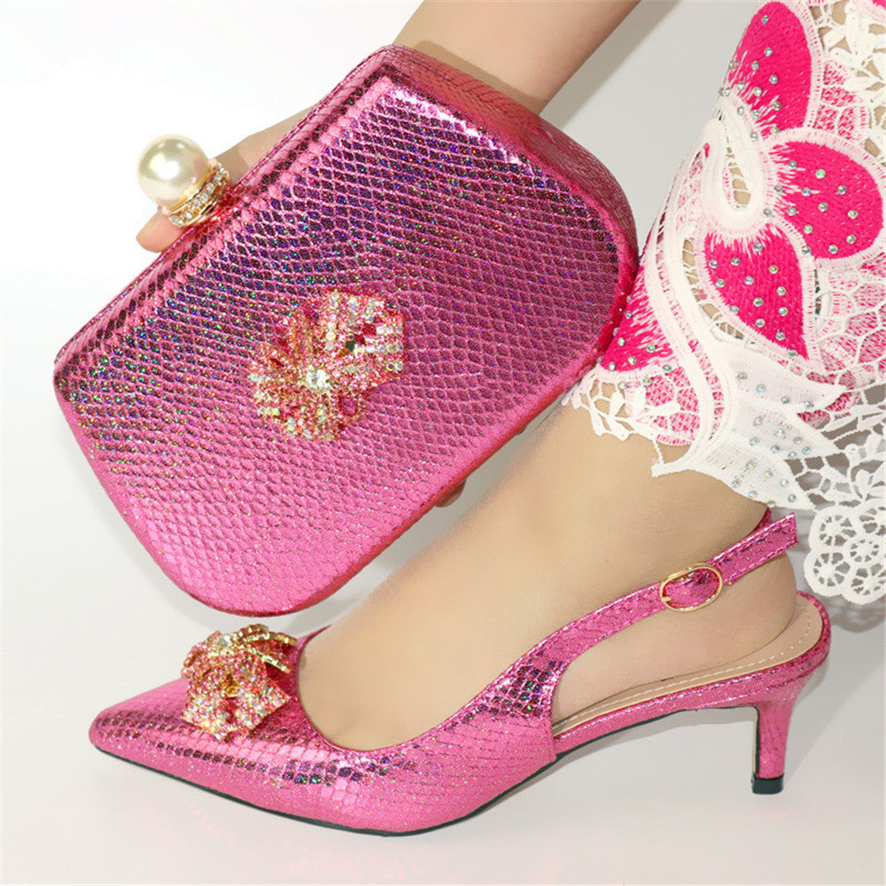 Mature Sandals Silver color Italian Shoes With Matching Bags African Women Shoes and Bags Set For Prom Party Summer Sandal