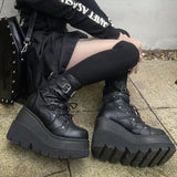 xakxx Gothic Punk Street Women Ankle Boots Platform Wedges High Heels Short Boots New Fashion Design Rivet Cosplay Shoes