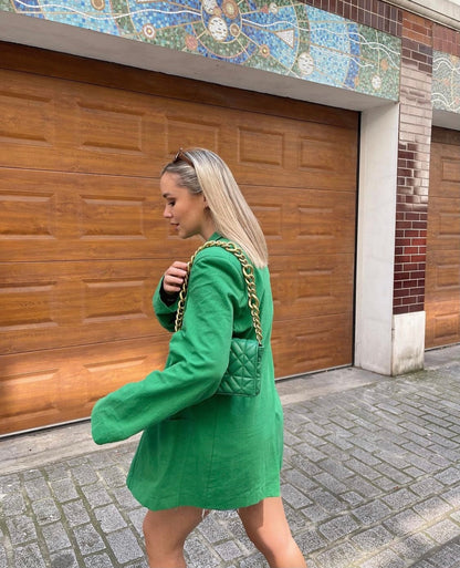 xakxx Women Fashion Loose Blazer Mujer Double Pockets Single Breasted Chic Suit Jacket Ladies Green Streetwear Outerwear