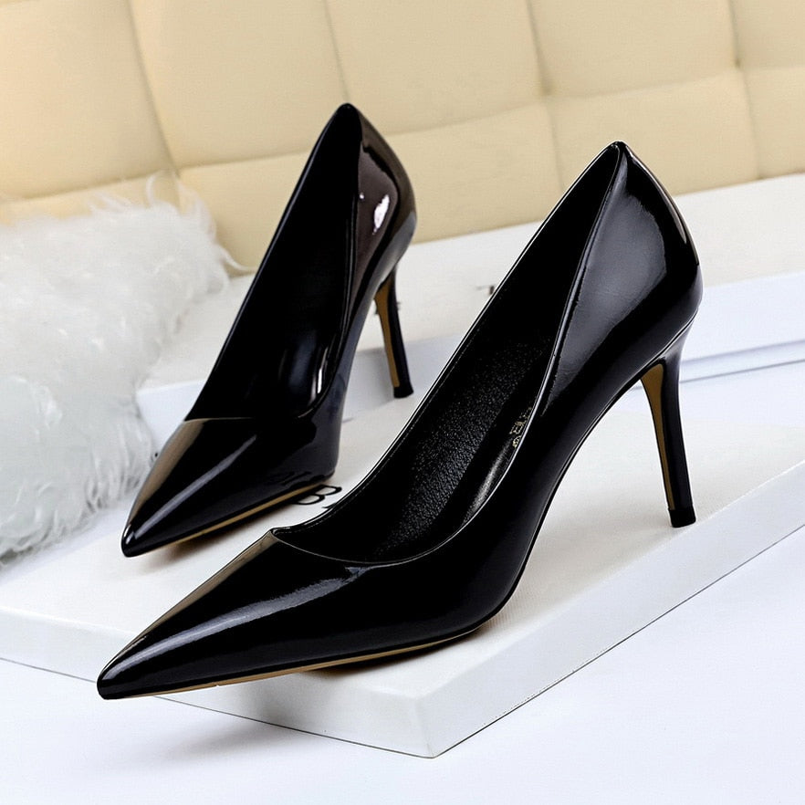 xakxx  Women 8Cm High Heels Pumps Plus Size 43 Pointed Toe Luxury Valentine Lady Shoes Low Heel Scarpins Yellow Green Blue Pumps