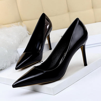 xakxx  Women 8Cm High Heels Pumps Plus Size 43 Pointed Toe Luxury Valentine Lady Shoes Low Heel Scarpins Yellow Green Blue Pumps
