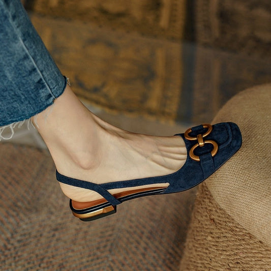 xakxx Women's Sandals Elegant Office Ladies Shoes And Sandals Women Casual Shoes Square Heel Sandals Slip On Woman Flats