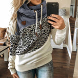 xakxx Winter Leopard Print Sweatshirts Women Casual Turtleneck Long Sleeve Hoodies Fashion Drawstring Patchwork Female Pullovers Tops