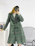 xakxx Women  Fashion Houndstooth Wool Coat Vintage Long Sleeve Autumn Long Double Breasted Jacket Female Outerwear Tops