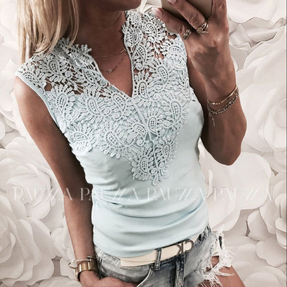 xakxx Back to School  Summer Tops And Blouses Women Lace Sleeveless V Neck Shirts Casual Sexy Vest Tops Female