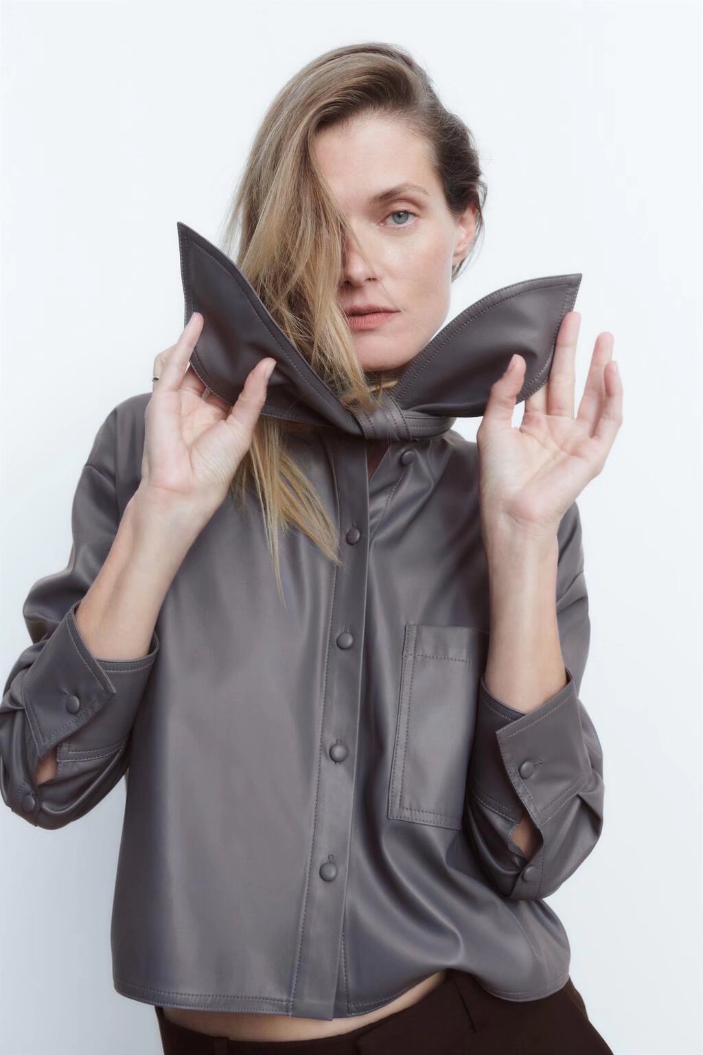 xakxx Spring Autumn New Elegant Solid Jacket Bow Tie Women Long Sleeve Jacket PU Fashion Lady Office Coat Tops