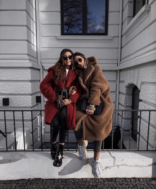 xakxx Autumn Winter Women's Loose Jackets Lamb Wool Oversize Coats Round Neck Outwear Female Coats Long Sleeve Cotton Clothing
