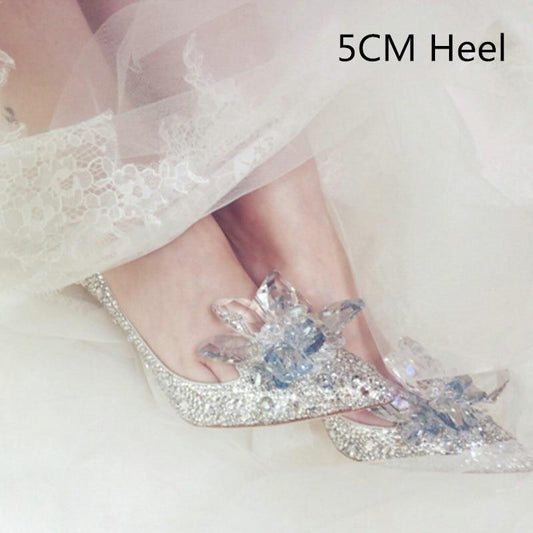 xakxx  Newest  Cinderella Shoes Rhinestone High Heels Women Pumps Pointed toe Woman Crystal Party Wedding Shoes 5cm/7cm/9cm-1