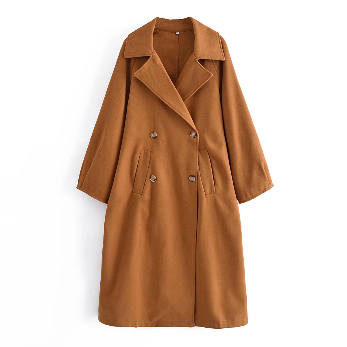 xakxx Women  Autumn New Caramel Colour Long Section Jacket Overcoat Vintage Long Sleeve Double Breasted Female Outerwear Chic Tops