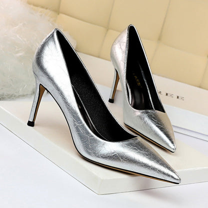xakxx  Women 8Cm High Heels Pumps Plus Size 43 Pointed Toe Luxury Valentine Lady Shoes Low Heel Scarpins Yellow Green Blue Pumps