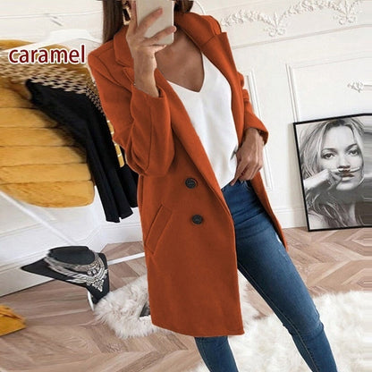 xakxx Women Plus Size Coat Blends Overcoat Autumn Winter Fashion Double Breasted Long Sleeve Casual Oversized Jacket Coat