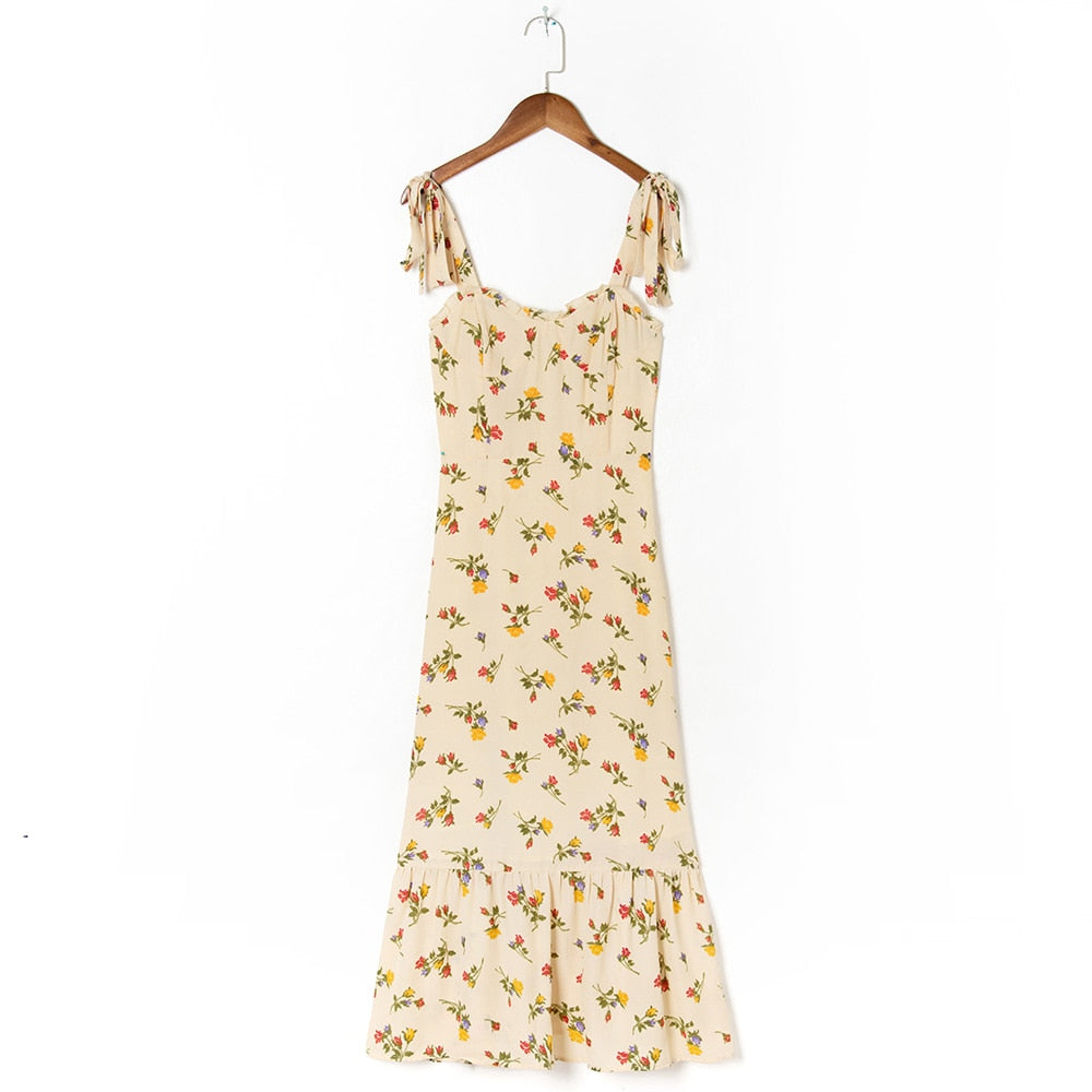 xakxx Dresses For Women Party Elegant Ruffle Hem Beach Summer Dress Sweetheart Neck Tie Strap Tropical Print Chiffon Midi Dress