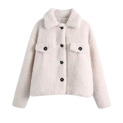 xakxx New Women's Coat Solid Short Section Listing Lady Long Sleeve Warm Suede Jacket Winter Female Coats Outerwear