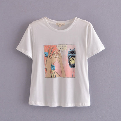 xakxx Spring Summer Women Tee Sun Moon Casual Loose Short Sleeve White Tshirt Streetwear Top Ladies