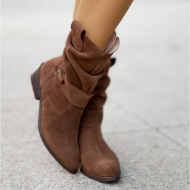 xakxx Thanksgiving Women Knee High Boots Solid Color Suede Lady Flats Winter Warm Comfortable Female Shoes Point Toe Zipper Low Heel Tall Boot