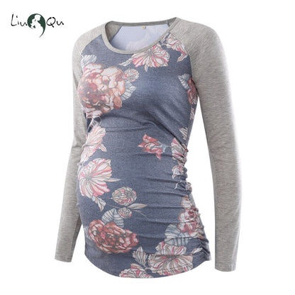 xakxx Women's Maternity Long Sleeve Pregnant Blouses Tops Flattering Side Ruching Maternity Clothes Pregnancy T-Shirt