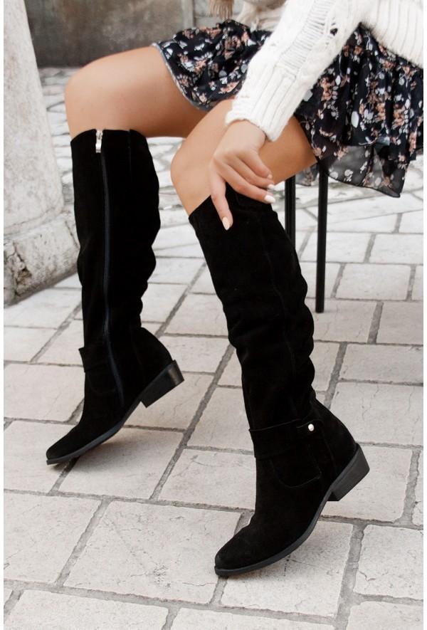 xakxx Thanksgiving Women Knee High Boots Solid Color Suede Lady Flats Winter Warm Comfortable Female Shoes Point Toe Zipper Low Heel Tall Boot