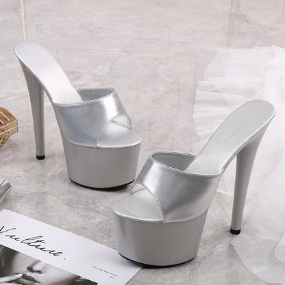 xakxx Walking Show Stripper Heels Clear Shoes Woman Platforms High Heels Sandals Women Sexy Big Yard Fish Mouth Shoes  New Crystal