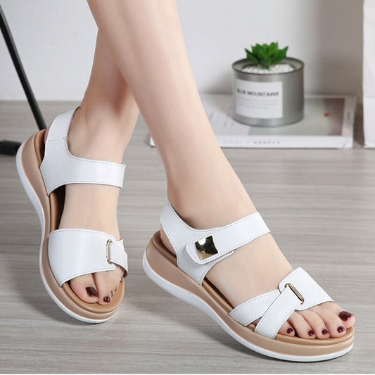 xakxx Women Female Ladies Mother Genuine Leather Shoes Sandals Flats Soft Hook Loop Korean Bling Summer Beach Size 35-40