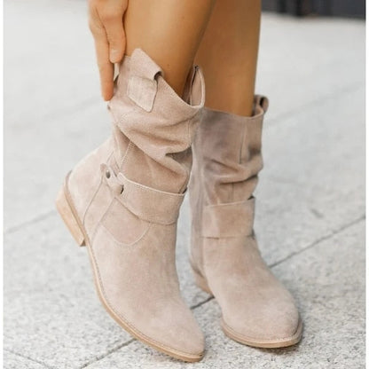 xakxx Thanksgiving Women Knee High Boots Solid Color Suede Lady Flats Winter Warm Comfortable Female Shoes Point Toe Zipper Low Heel Tall Boot