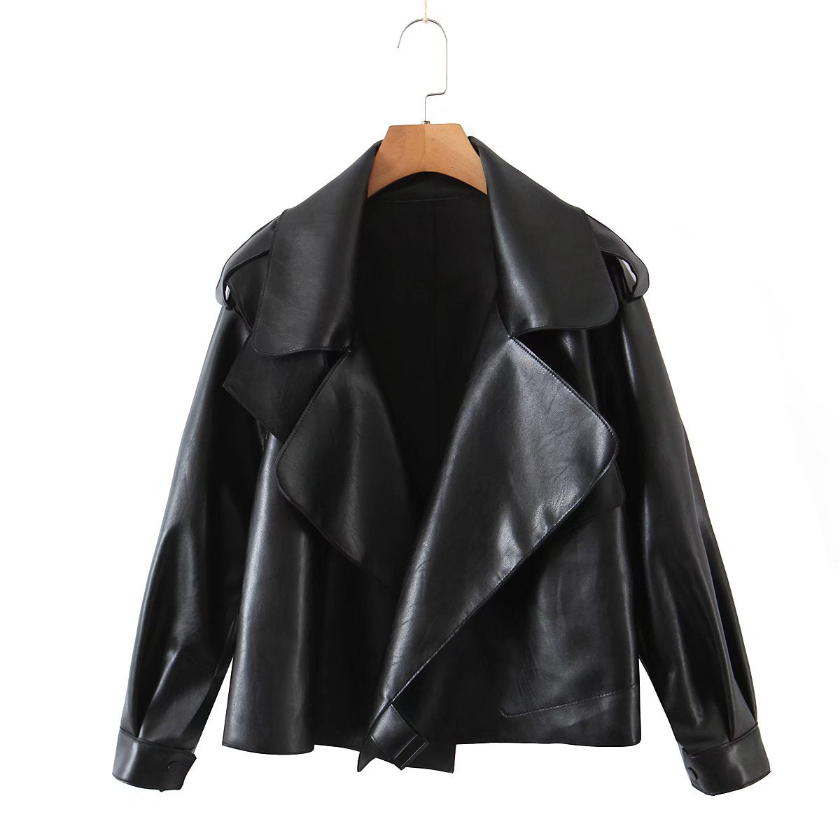 xakxx Short Loose Pu Leather Jacket Autumn Winter Soft Faux Leather Jacket Street Casual Outwear Ladies Biker Jacket