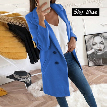 xakxx Women Plus Size Coat Blends Overcoat Autumn Winter Fashion Double Breasted Long Sleeve Casual Oversized Jacket Coat