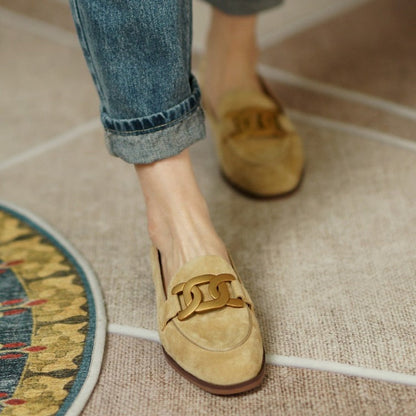 xakxx New Spring/Autumn Fashion Camel Buckle Casual Kid Suede Women Loafers Solid British Style Low Heel Pumps Slip-On Shoes For Women