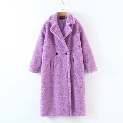xakxx Autumn Winter Women's Loose Jackets Lamb Wool Oversize Coats Round Neck Outwear Female Coats Long Sleeve Cotton Clothing