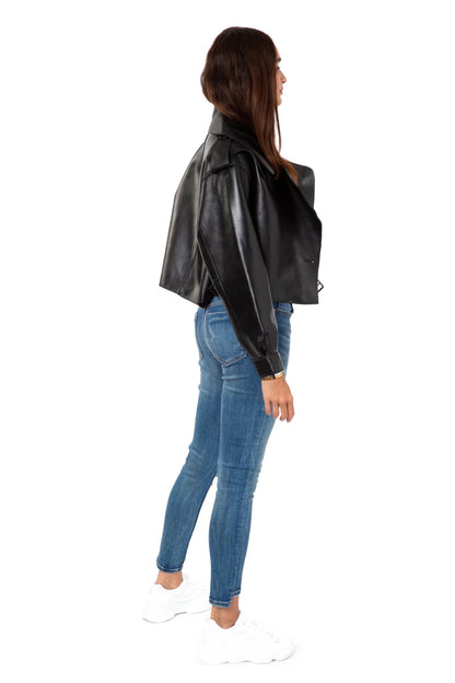 xakxx Short Loose Pu Leather Jacket Autumn Winter Soft Faux Leather Jacket Street Casual Outwear Ladies Biker Jacket