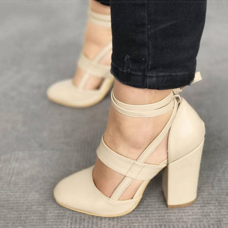 xakxx Women Pumps Plus Size 35-43 Women Heels Chaussures Femme Gladiator Summer High Heels For Party Wedding Shoes Women Thick Heels