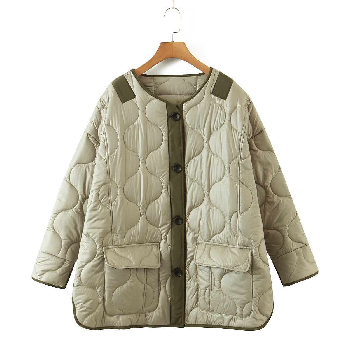 xakxx  Autumn Winter Women's Loose Jackets Thin Parka Oversize Coats Round Neck Outwear Female Coats Long Sleeve Cotton Clothing