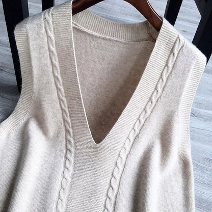 xakxx xakxx-New 100%Pure Wool Cashmere Vest Women V-Neck Thick Sleeveless Wild Sweater Autumn Large Size Waistcoat Knit Vest Pullover