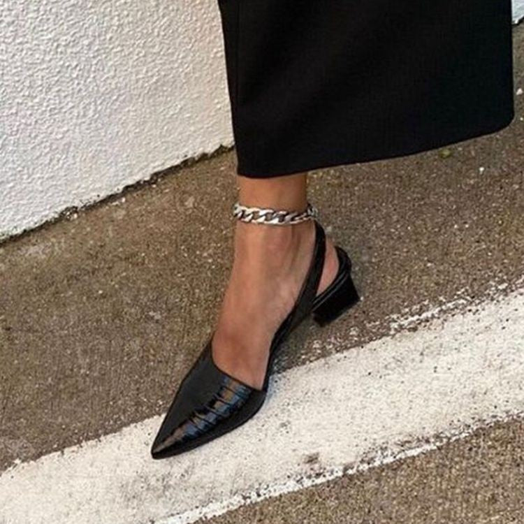 xakxx Women's Mid Heeled Shoes Retro Crocodile Pattern Pumps For Women Pointed Toe Office Ladies Sandals Summer Female Shoes
