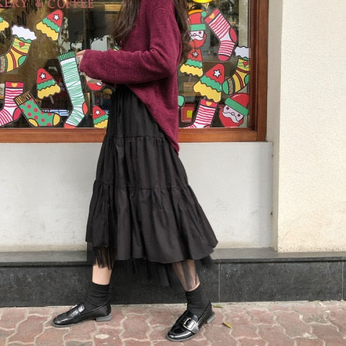Boho Long Skirts for Women Skirts Harajuku Korean Style White Black Maxi Skirt for Teenagers High Waist Skirt School Skirts