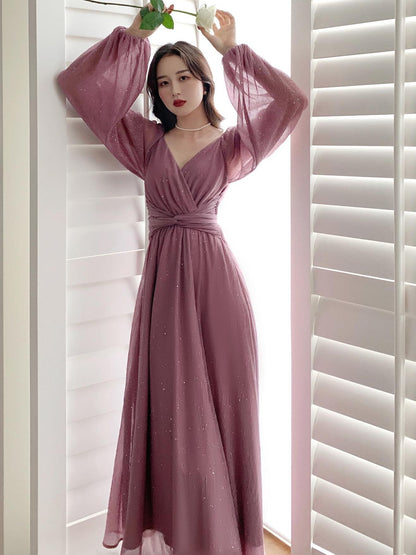 xakxx Women Spring Women Maxi Robe Elegant Ladies Long Lantern Sleeve Fashion Vestdios Female Party High Waist Dress