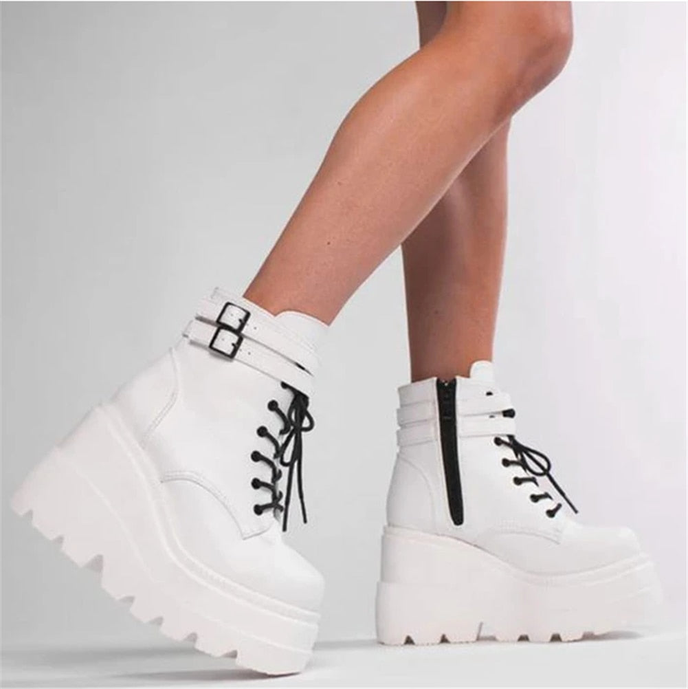 xakxx Halloween Brand Design  Big Sizes 43 Platform High Heels Cosplay Fashionable Autumn Winter Wedges Shoes Ankle Boots Women