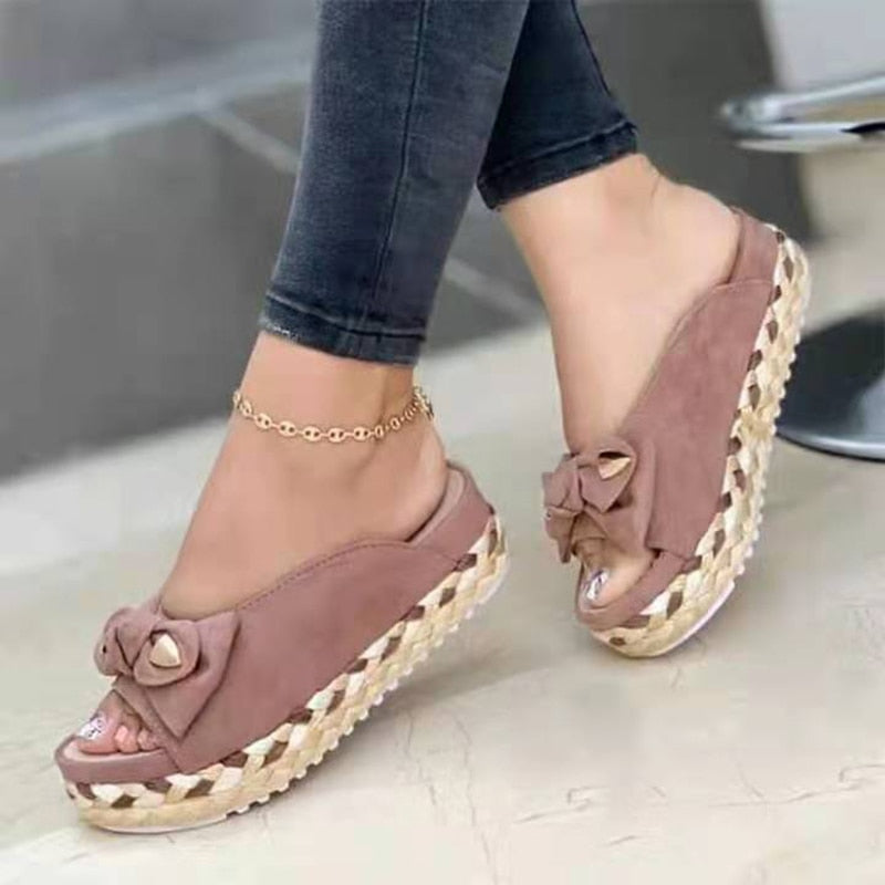 xakxx New Women Sandals Platform Sandals Shoes Women Bow Summer Sandals Slipper Flip-Flops Beach Shoes Female Slippers Plus Size