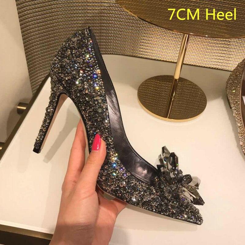 xakxx  Newest  Cinderella Shoes Rhinestone High Heels Women Pumps Pointed toe Woman Crystal Party Wedding Shoes 5cm/7cm/9cm-1
