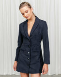 xakxx New Autumn Winter Vintage Striped Double Breasted Formal Women Blazer Long Sleeve Turn Down Collar Female Jacket
