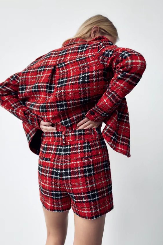 xakxx Autumn And Winter New Plaid Red Jacket Women's Long Sleeve Korean Loose Fashion Coat Patchwork Blazer Coats