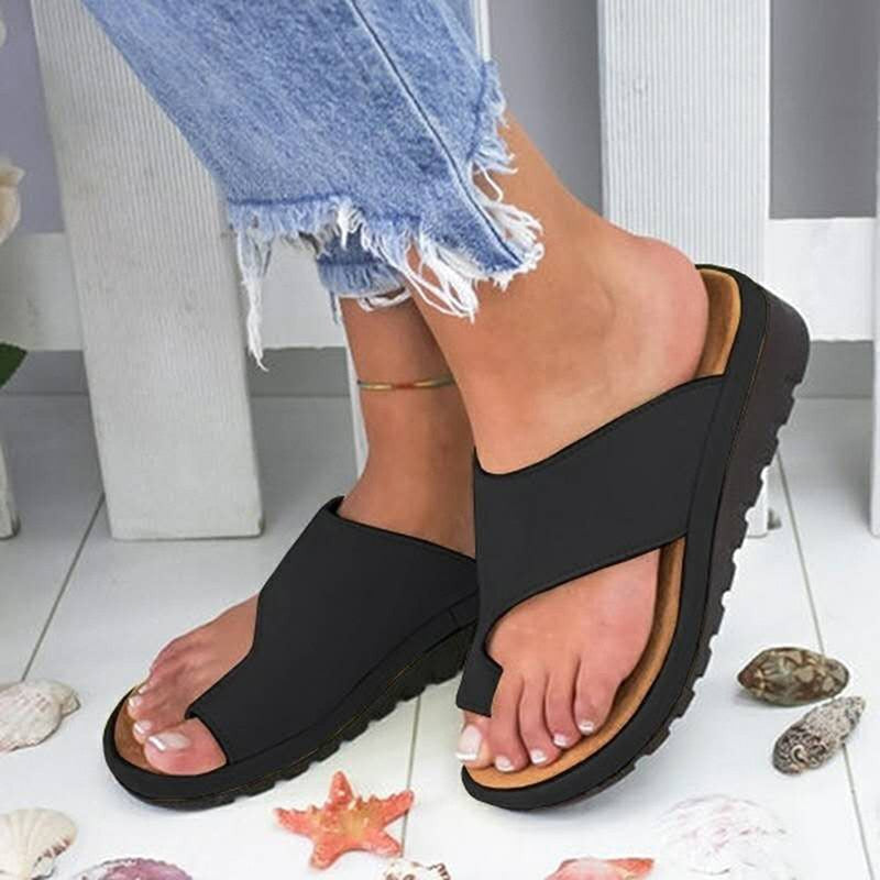 xakxx Women PU Leather Shoes Comfy Platform Flat Sole Ladies Casual Soft Big Toe Foot Correction Sandal Orthopedic Bunion Corrector