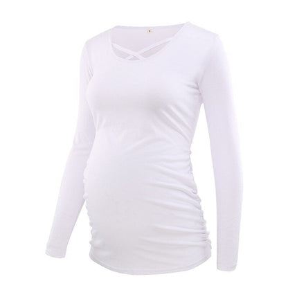 xakxx Women's Maternity Long Sleeve Pregnant Blouses Tops Flattering Side Ruching Maternity Clothes Pregnancy T-Shirt