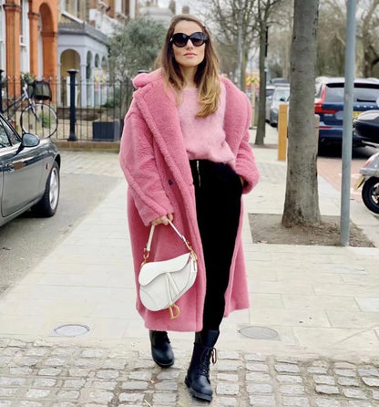 xakxx Autumn Winter Women's Loose Jackets Lamb Wool Oversize Coats Round Neck Outwear Female Coats Long Sleeve Cotton Clothing