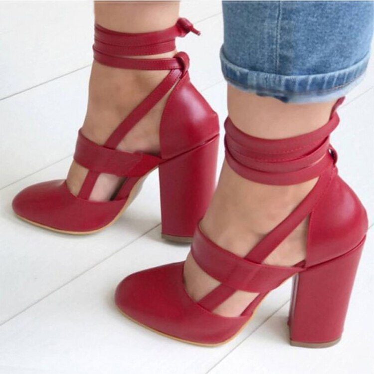 xakxx Women Pumps Plus Size 35-43 Women Heels Chaussures Femme Gladiator Summer High Heels For Party Wedding Shoes Women Thick Heels